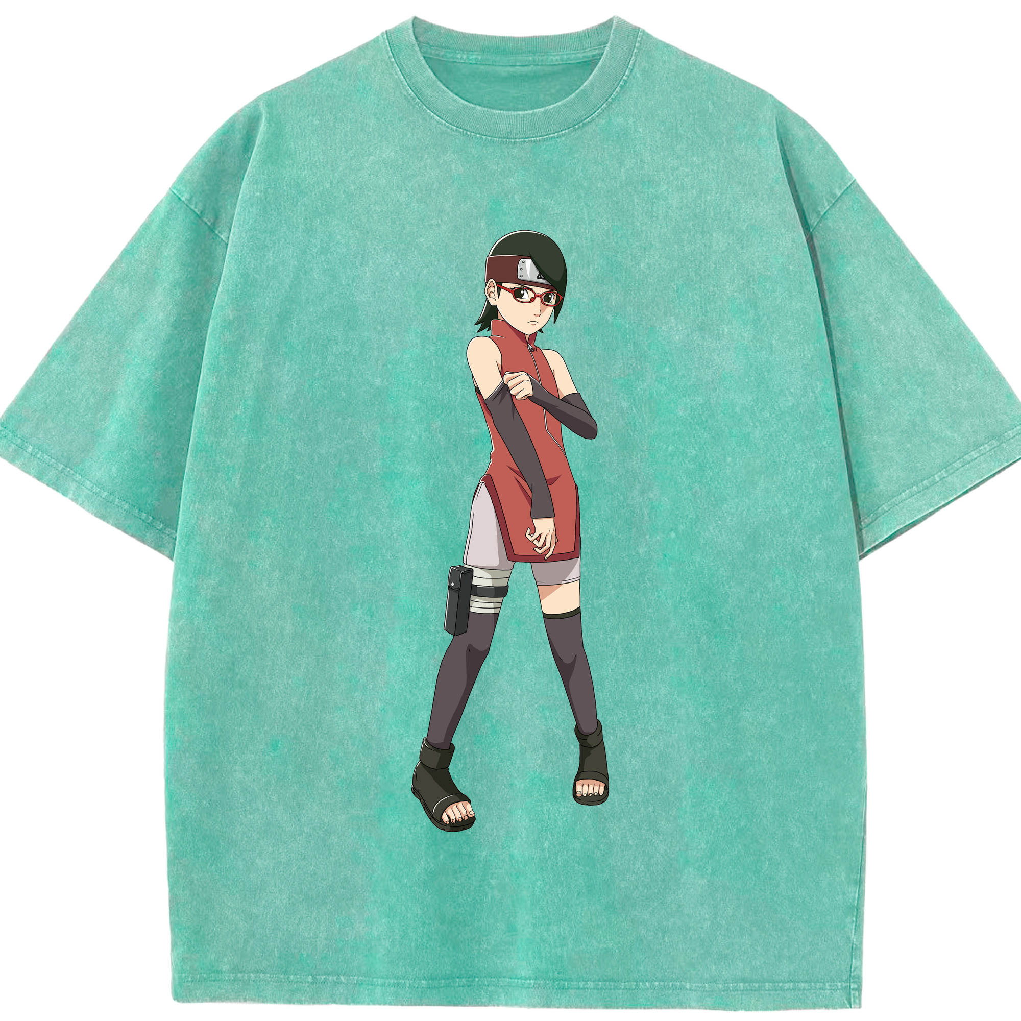（画像用） NARUTO -ナルト- うちは サラダ Uchiha Sarada 綿100% ヴィンテージ風 半袖Tシャツ（フロントプリント）